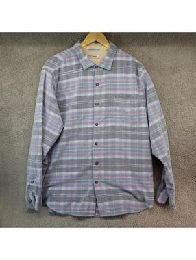 Tommy Bahama Men XL Button Up Shirt Blue Plaid Long Sleeves